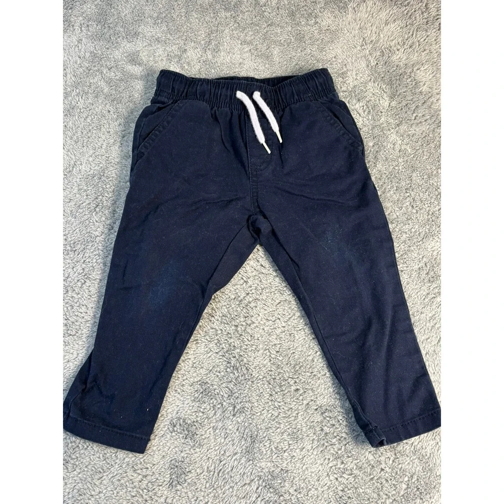 Old Navy Boys Navy Blue Chino Pants Functional Drawstring 12-18M